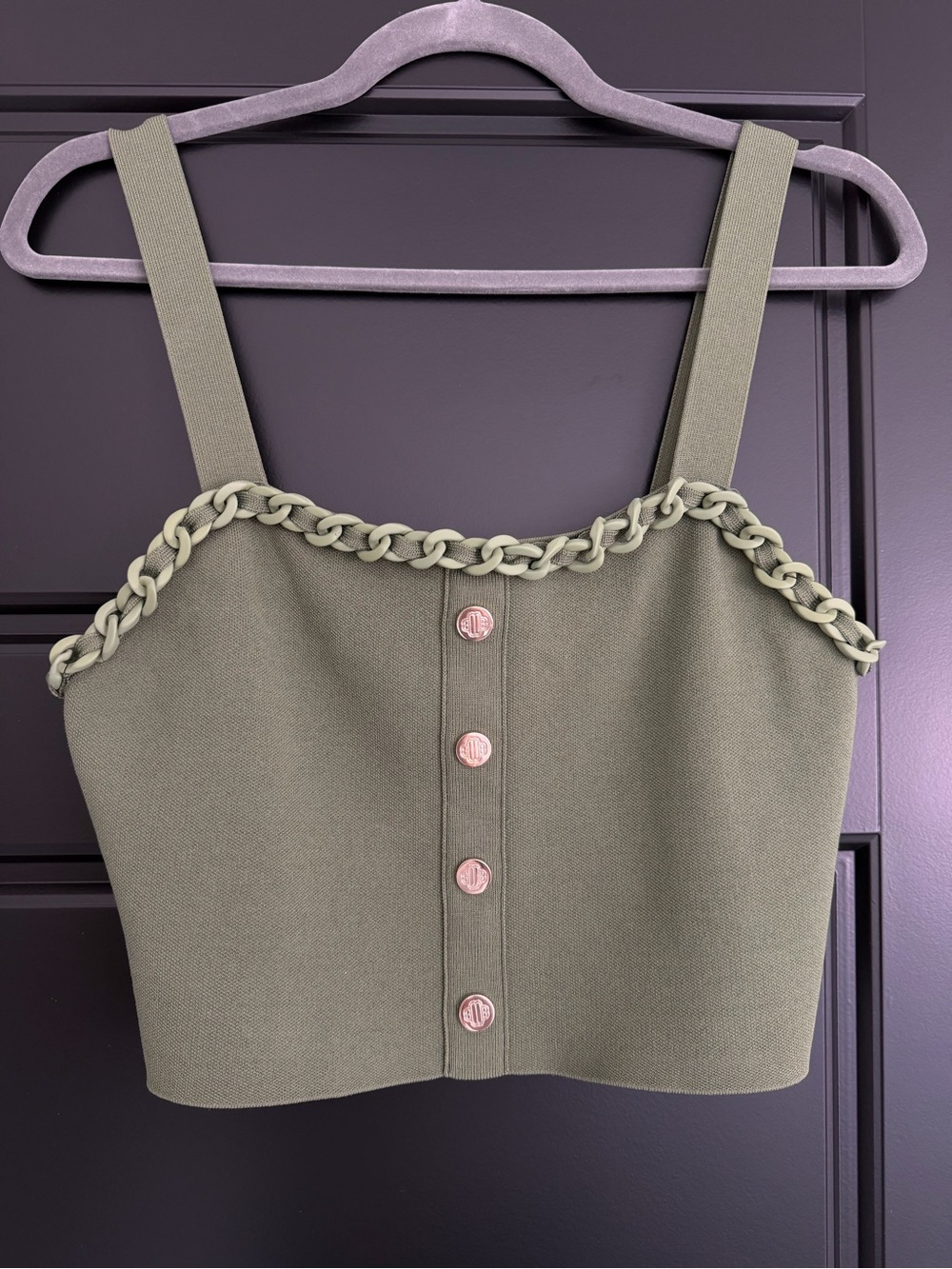Maje Olive Green Chain Trim Knit Crop Top Size 2